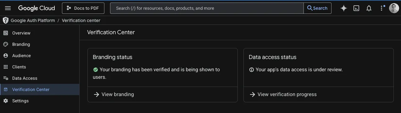 Google Verification Center
